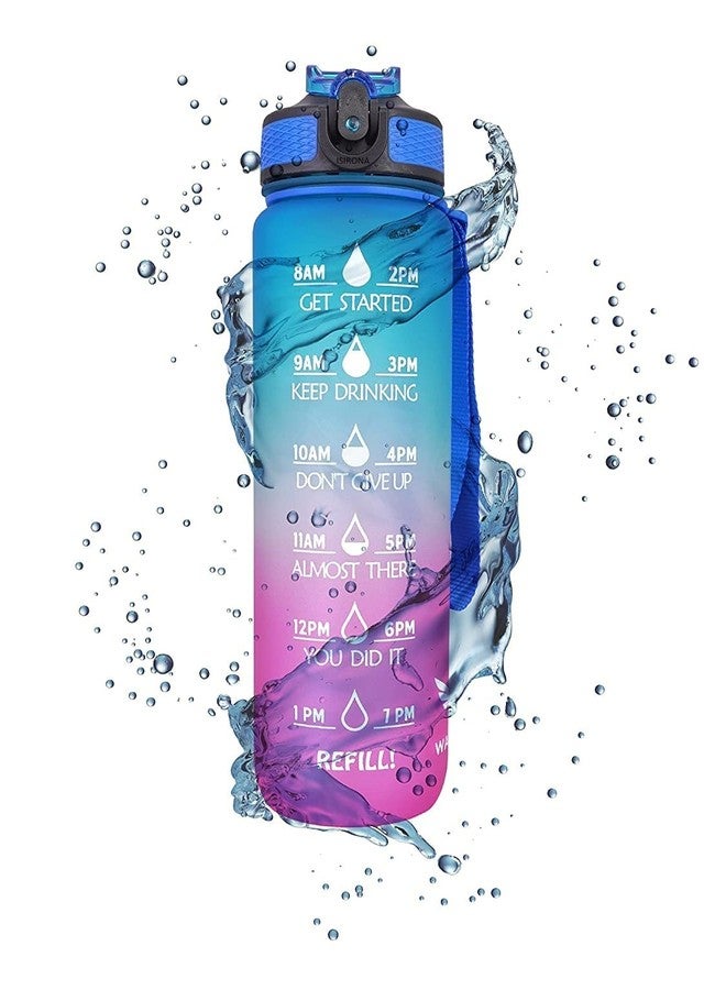 ISIRONA Silicone Water Bottle, 1 litre Motivational Time Marker, Leak Proof Durable BPA-Free Non-Toxic Water Bottle for Office, Gym & School multicolored-(MULTI-COLOR) - Image 1